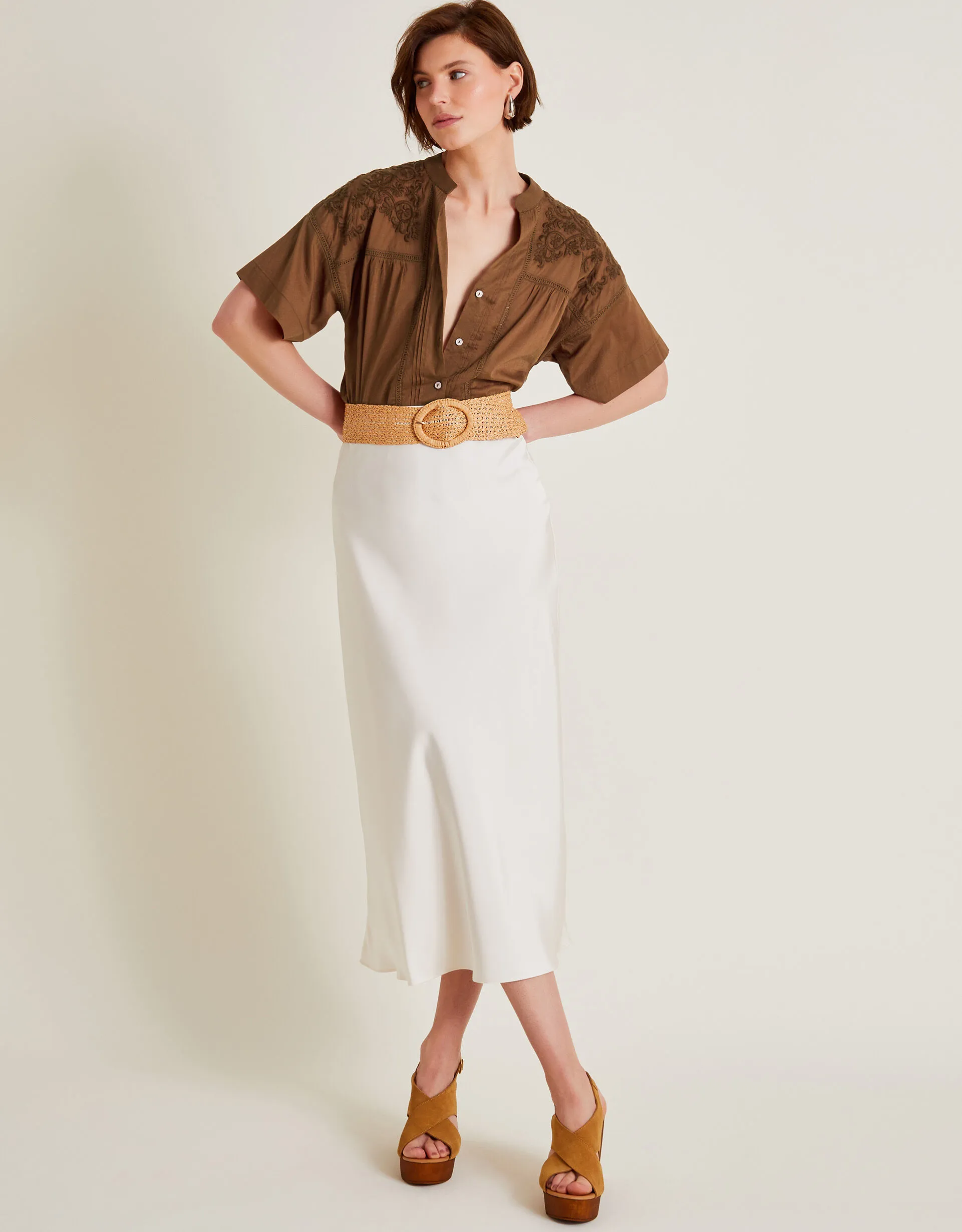 Aerin Embroidered Short Sleeve Blouse Brown