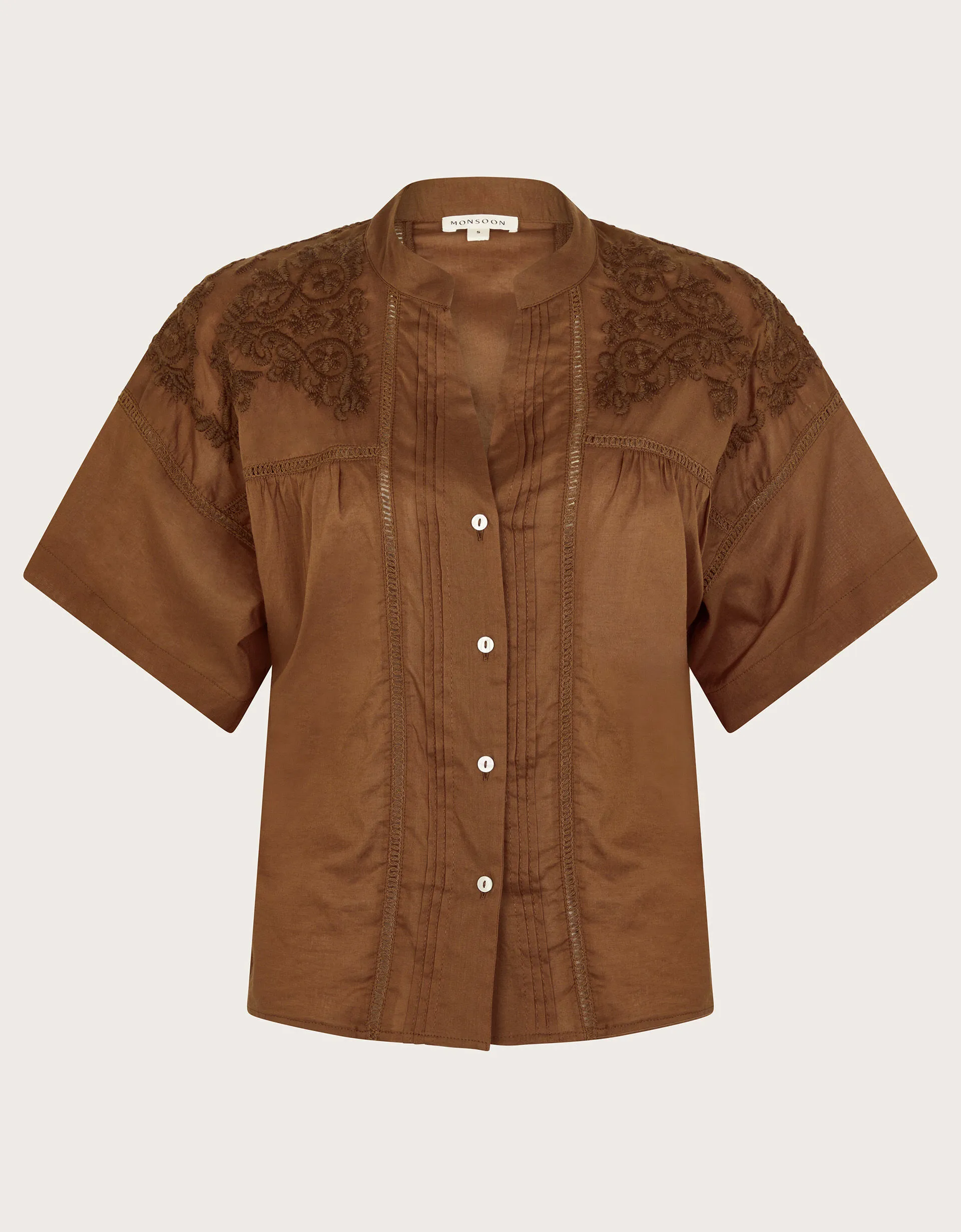 Aerin Embroidered Short Sleeve Blouse Brown