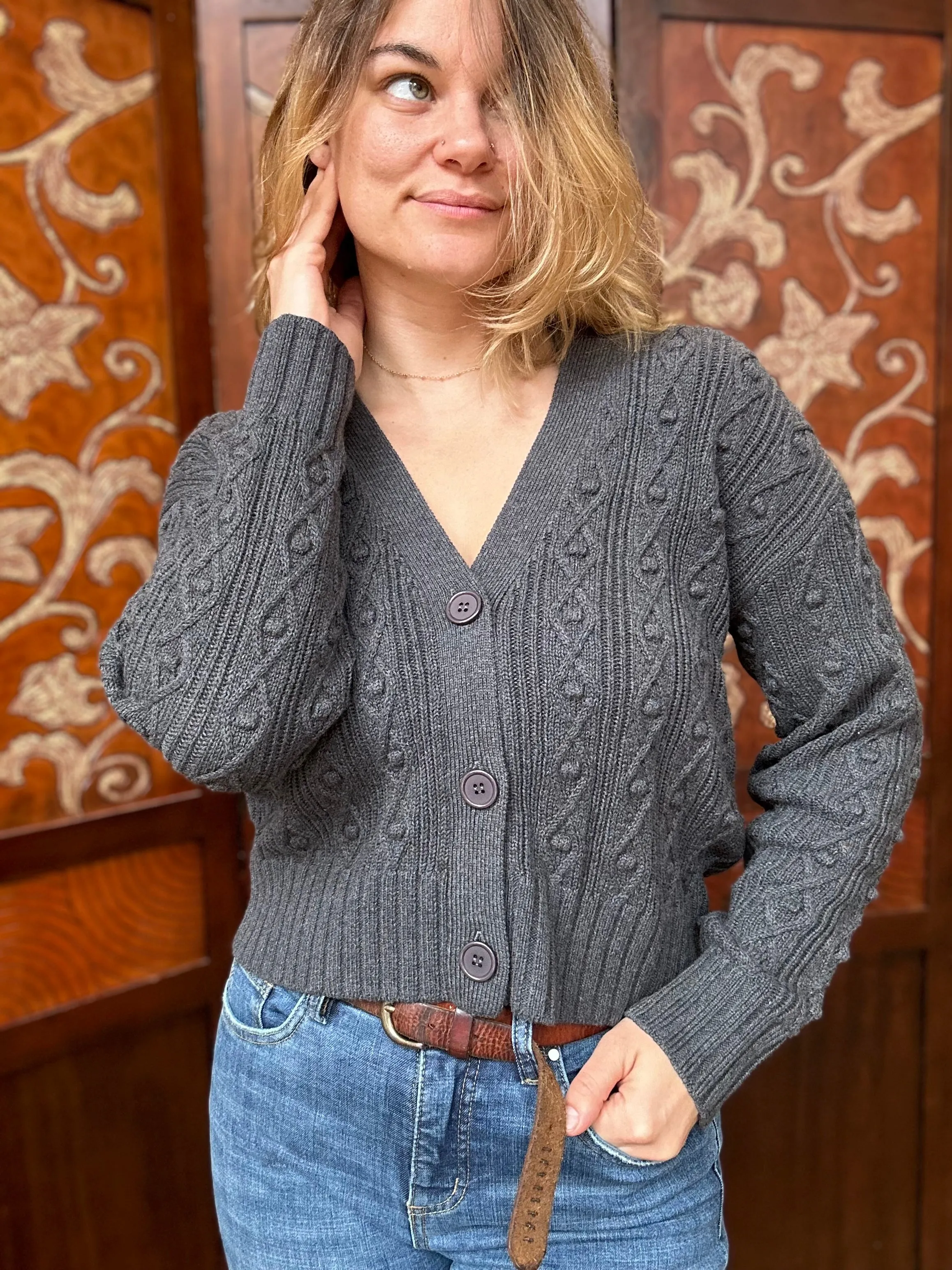 Alashan cardigan, cotton-cashmere cable