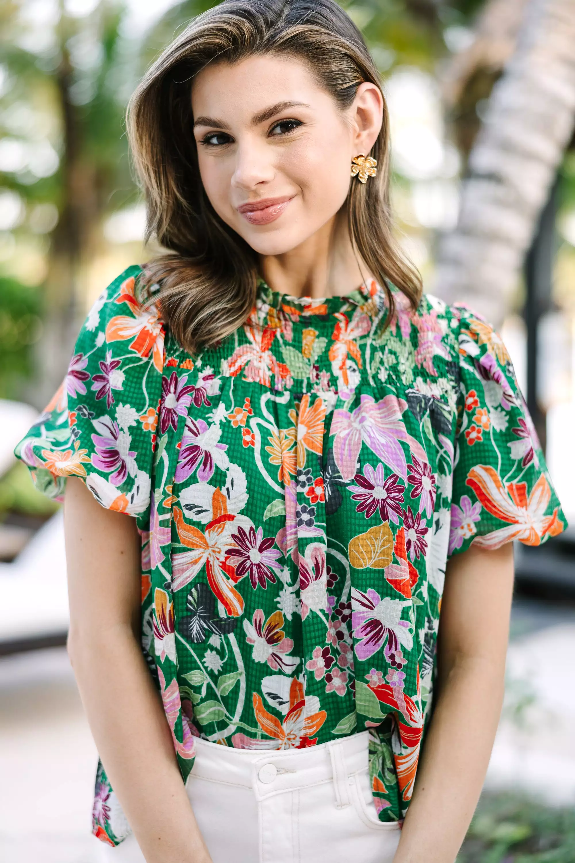 All In The Plans Green Floral Blouse