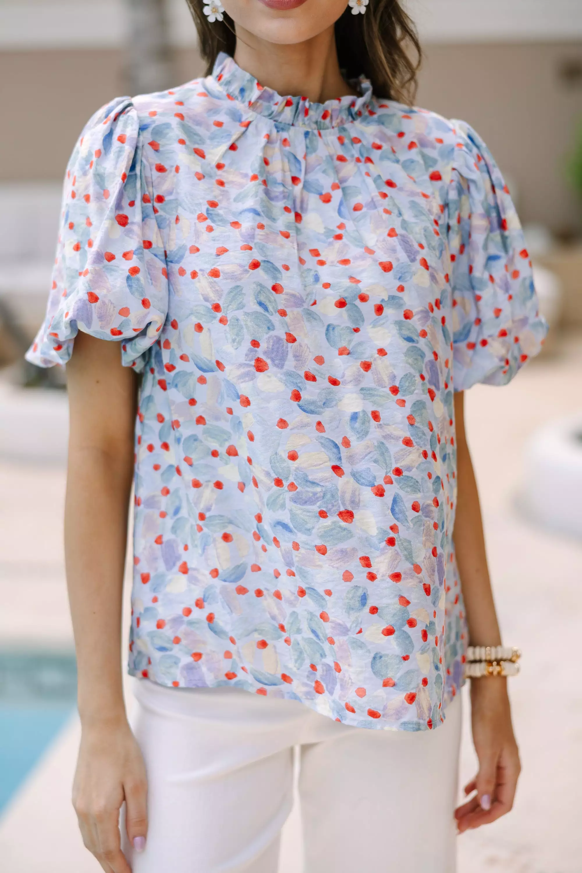 All The Fun Light Blue Floral Blouse