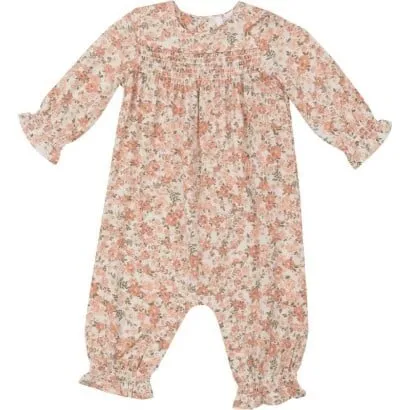 Angel Dear Sweet Rose Calico Smocked Romper, Pink