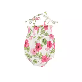 Angel Dear Tie Strap Smocked Bubble - Hibiscus