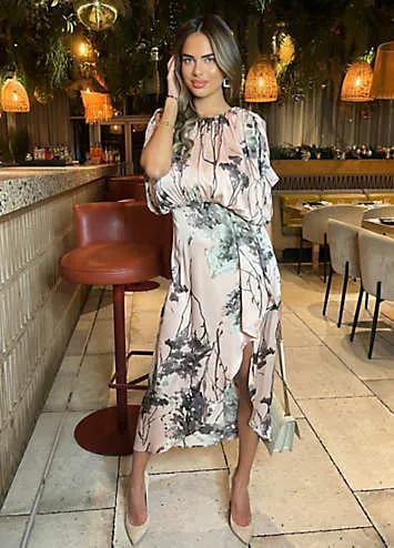 AX Paris Dusty Pink Printed Batwing Top Wrap Skirt Midi Dress | Grattan