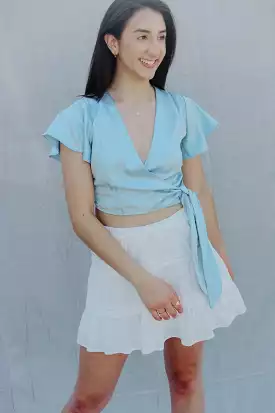 Baby Blue Satin Wrap Top