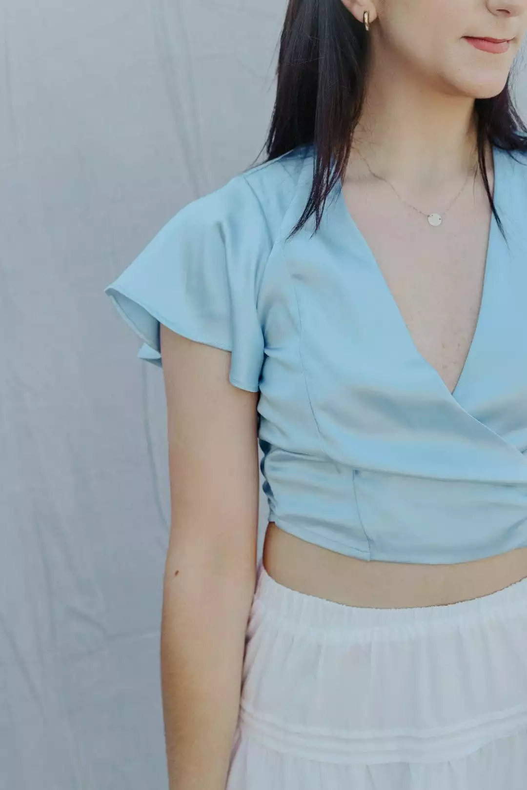 Baby Blue Satin Wrap Top