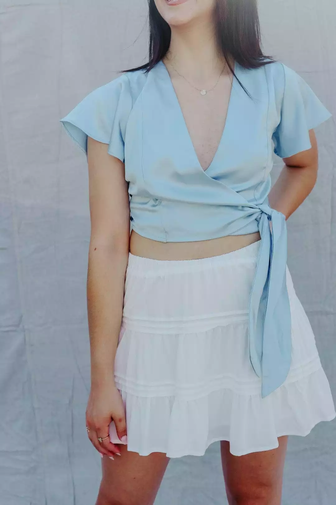 Baby Blue Satin Wrap Top