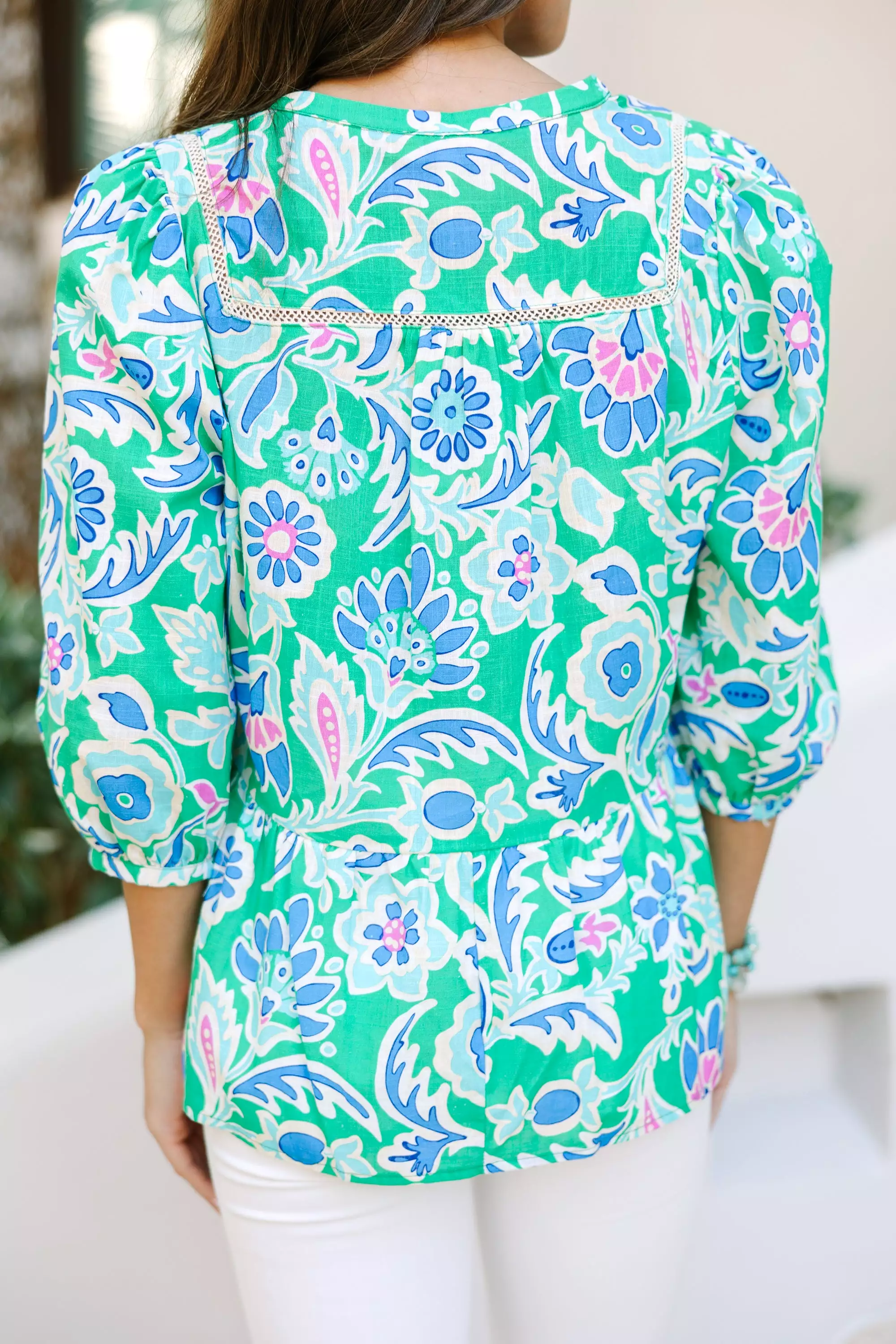 Back For More Green Floral Blouse