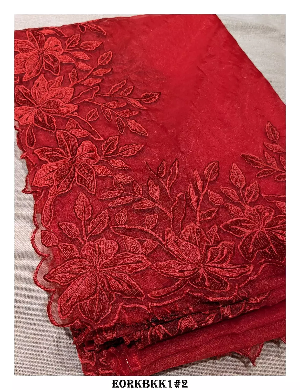 Beautiful Gorgeous Red Floral Embroidered Organza Saree with Blouse-KIA001ESA