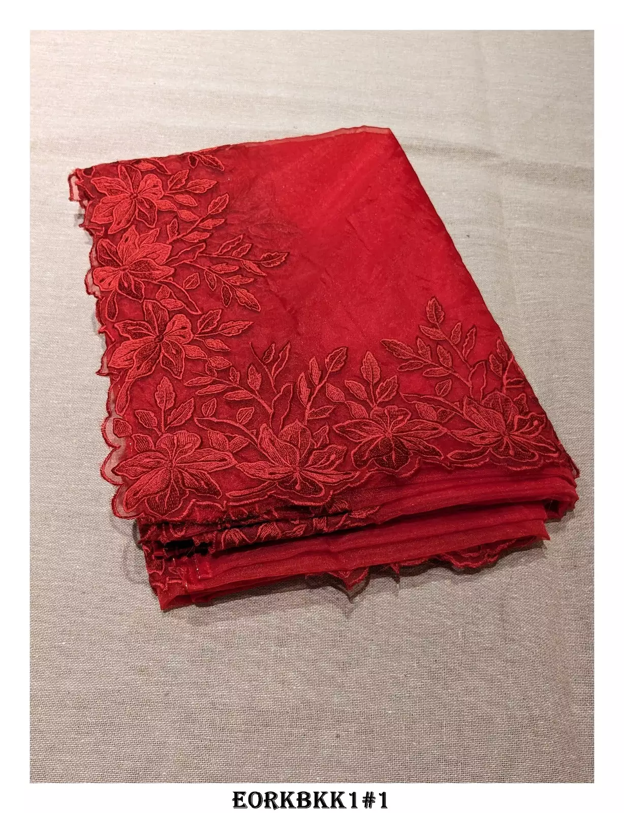 Beautiful Gorgeous Red Floral Embroidered Organza Saree with Blouse-KIA001ESA