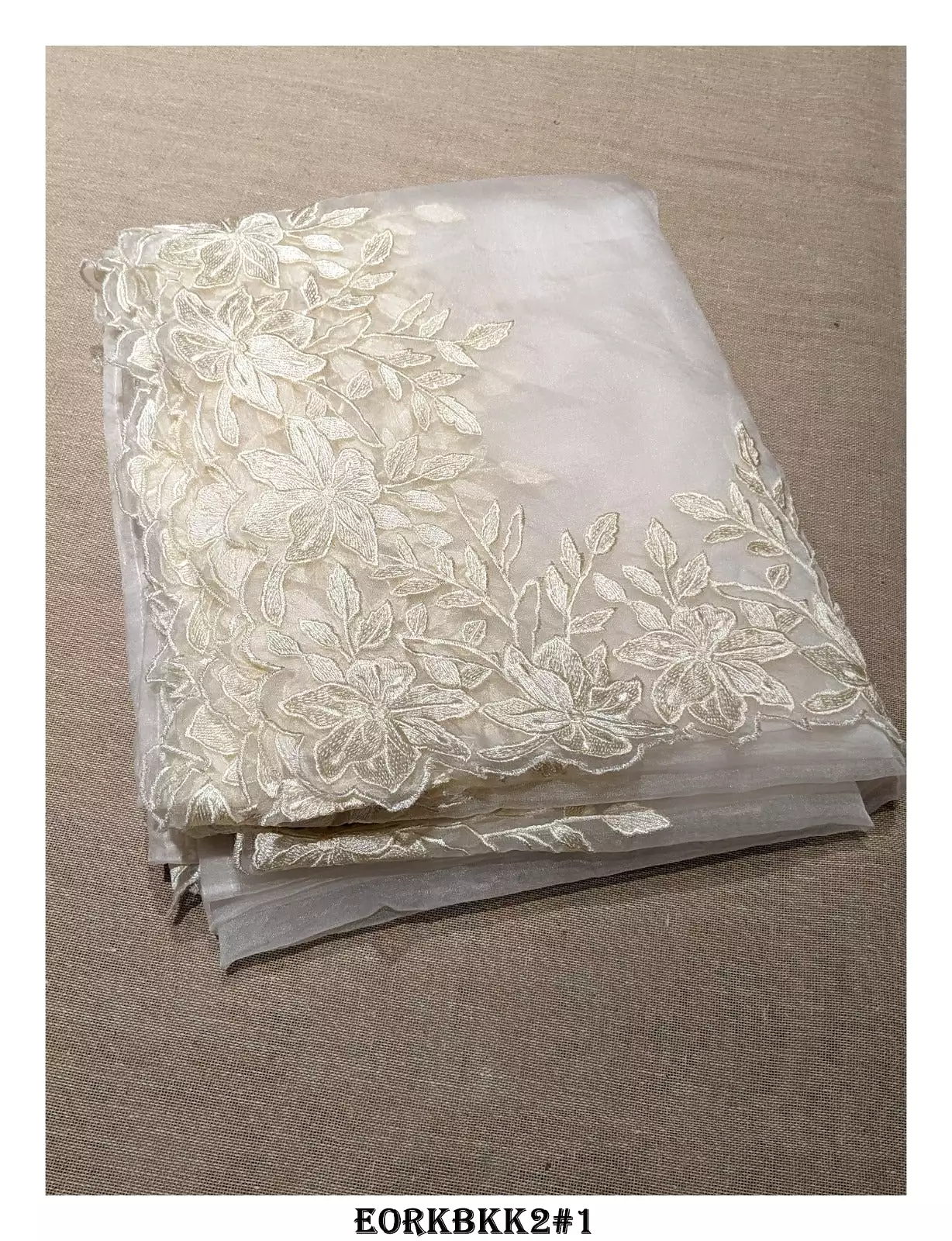 Beautiful Gorgeous White  Floral Embroidered Organza Saree with Blouse-KIA001ESW