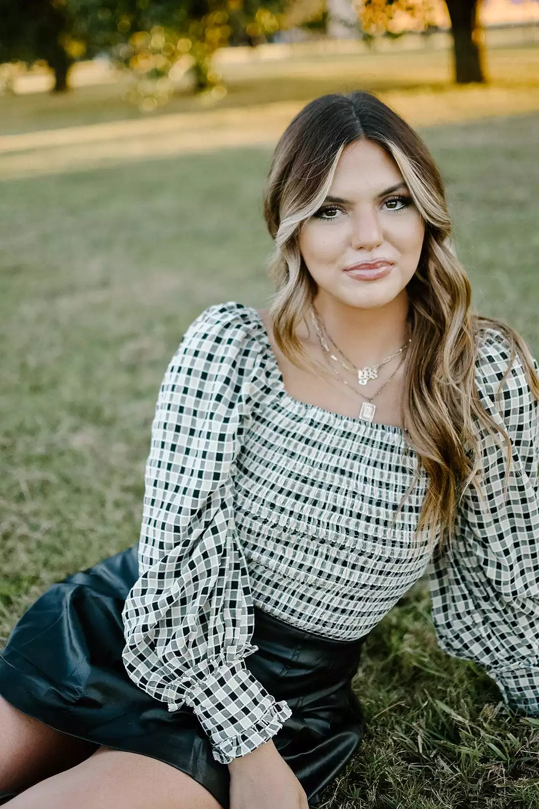 Black Checkered Smocked Top