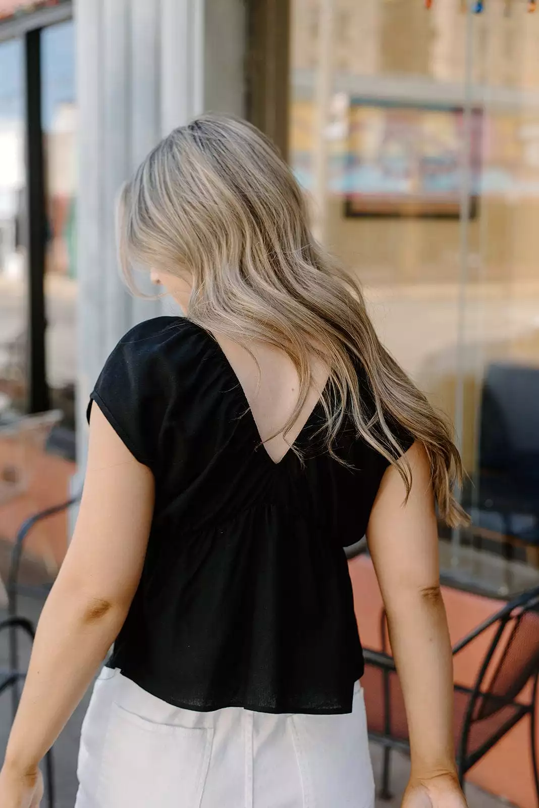 Black Linen Bow Blouse