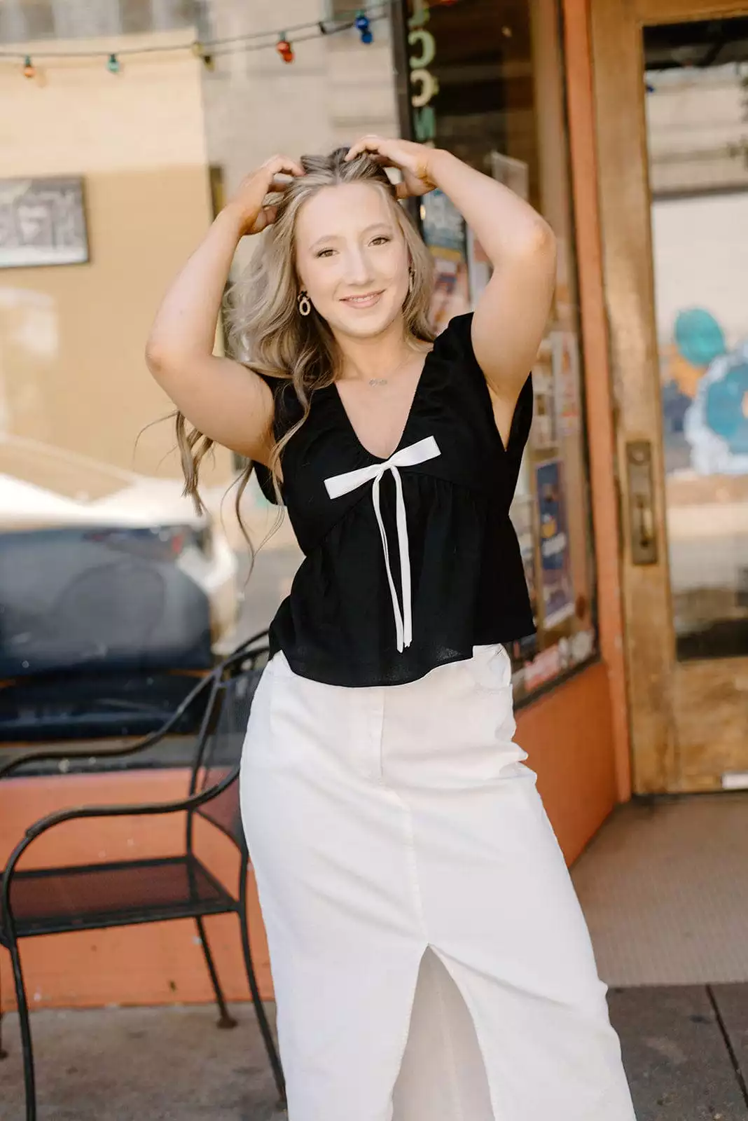 Black Linen Bow Blouse