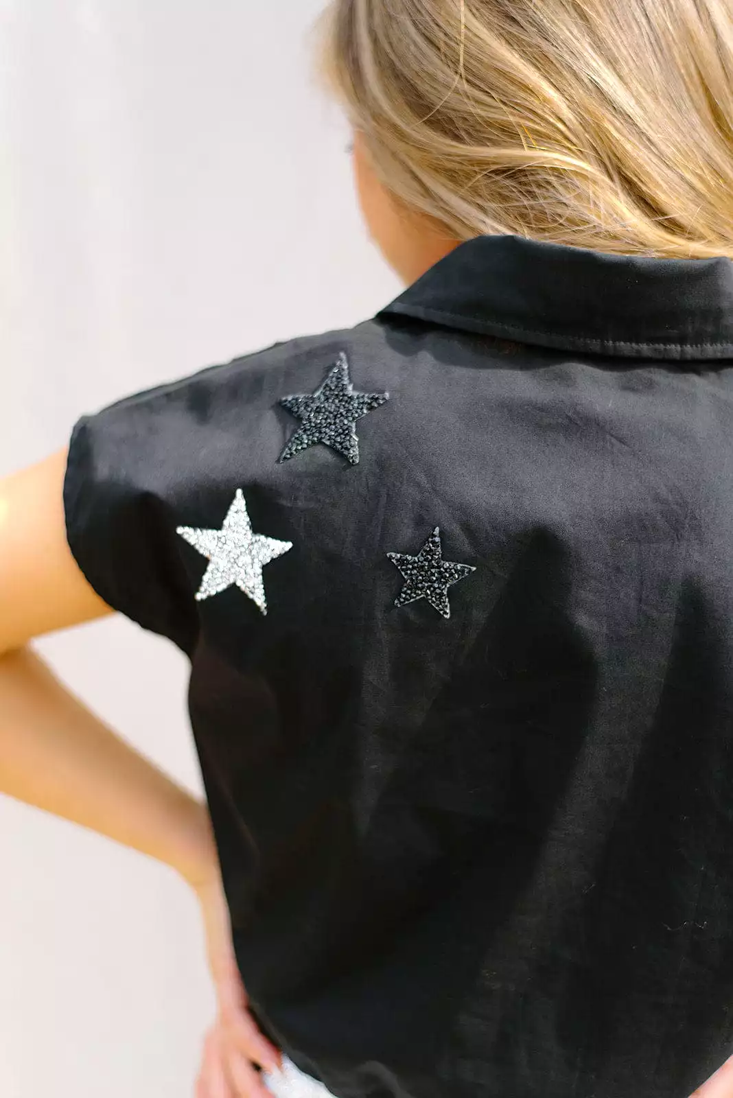 Black Star Patch Short Sleeve Blouse