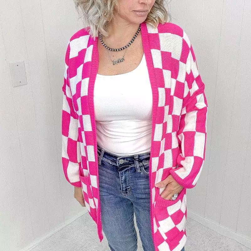 Blakeley Pink Beverly Checked Print Open Front Cardigan