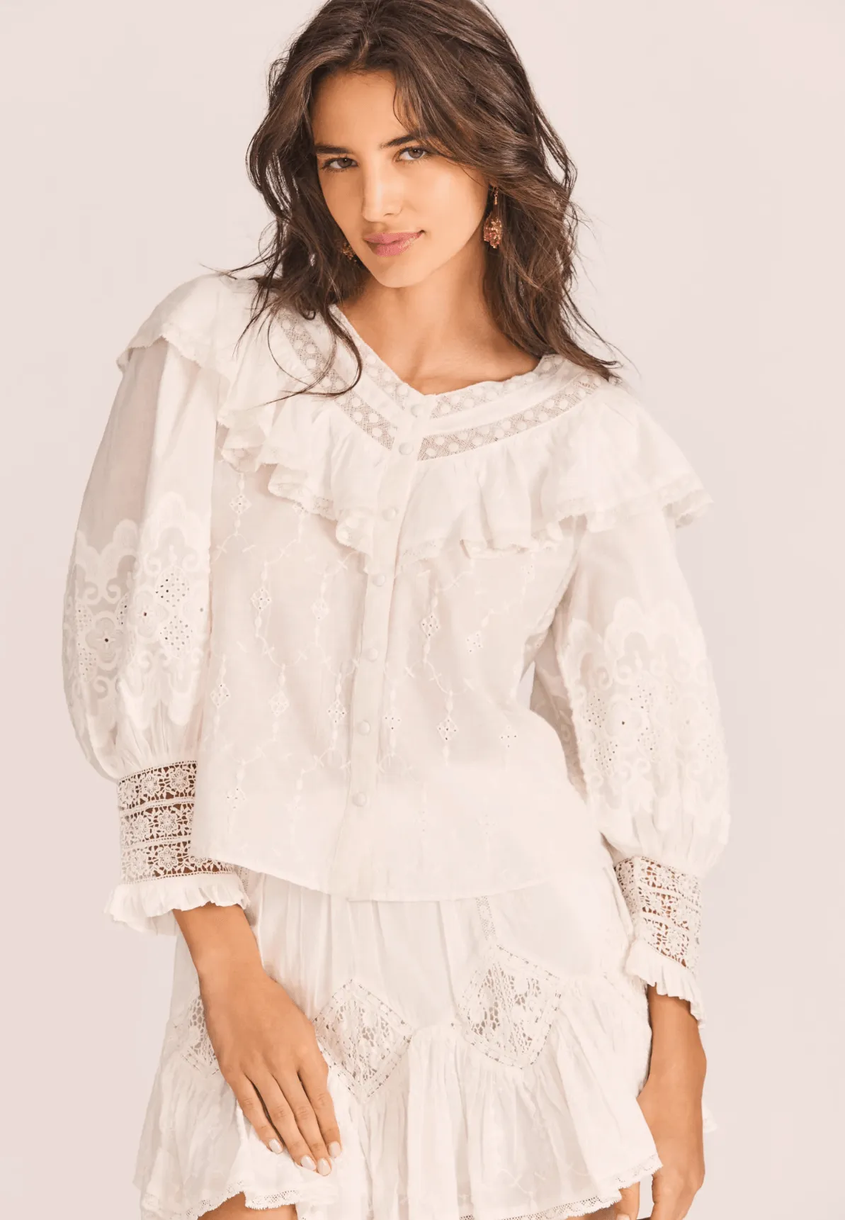 Bunnie Embroidered Lace Trimmed Blouse