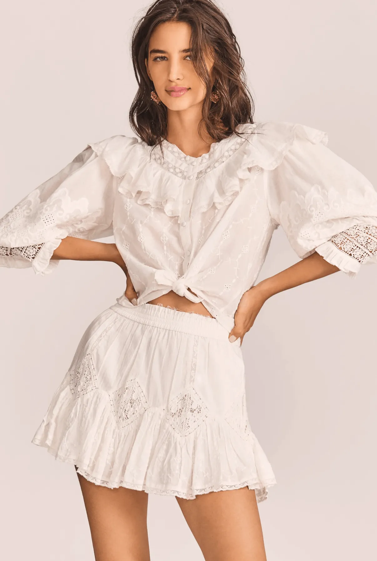 Bunnie Embroidered Lace Trimmed Blouse