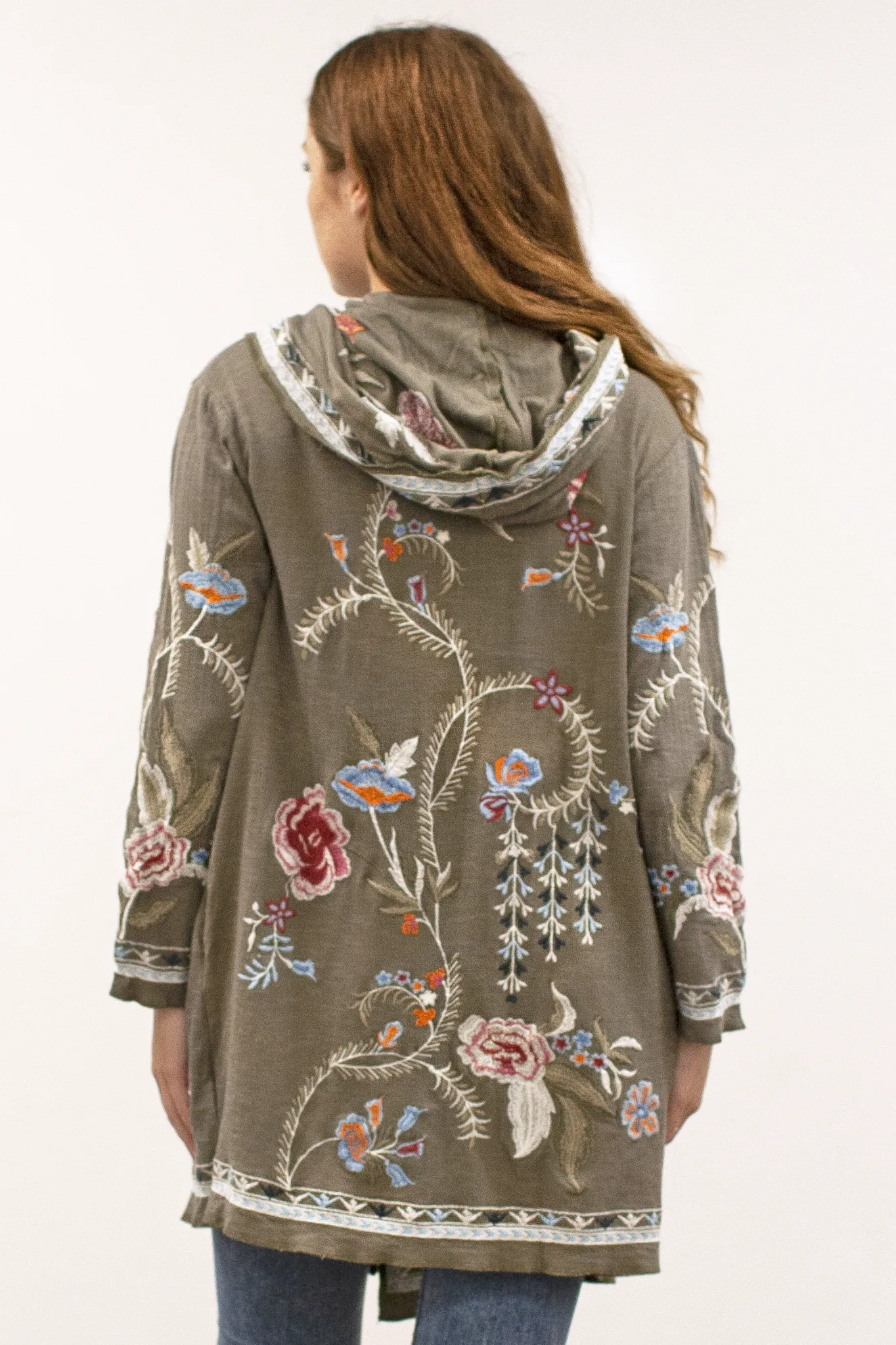 Caite Ingrid hoodie/coat, open-front embroidered