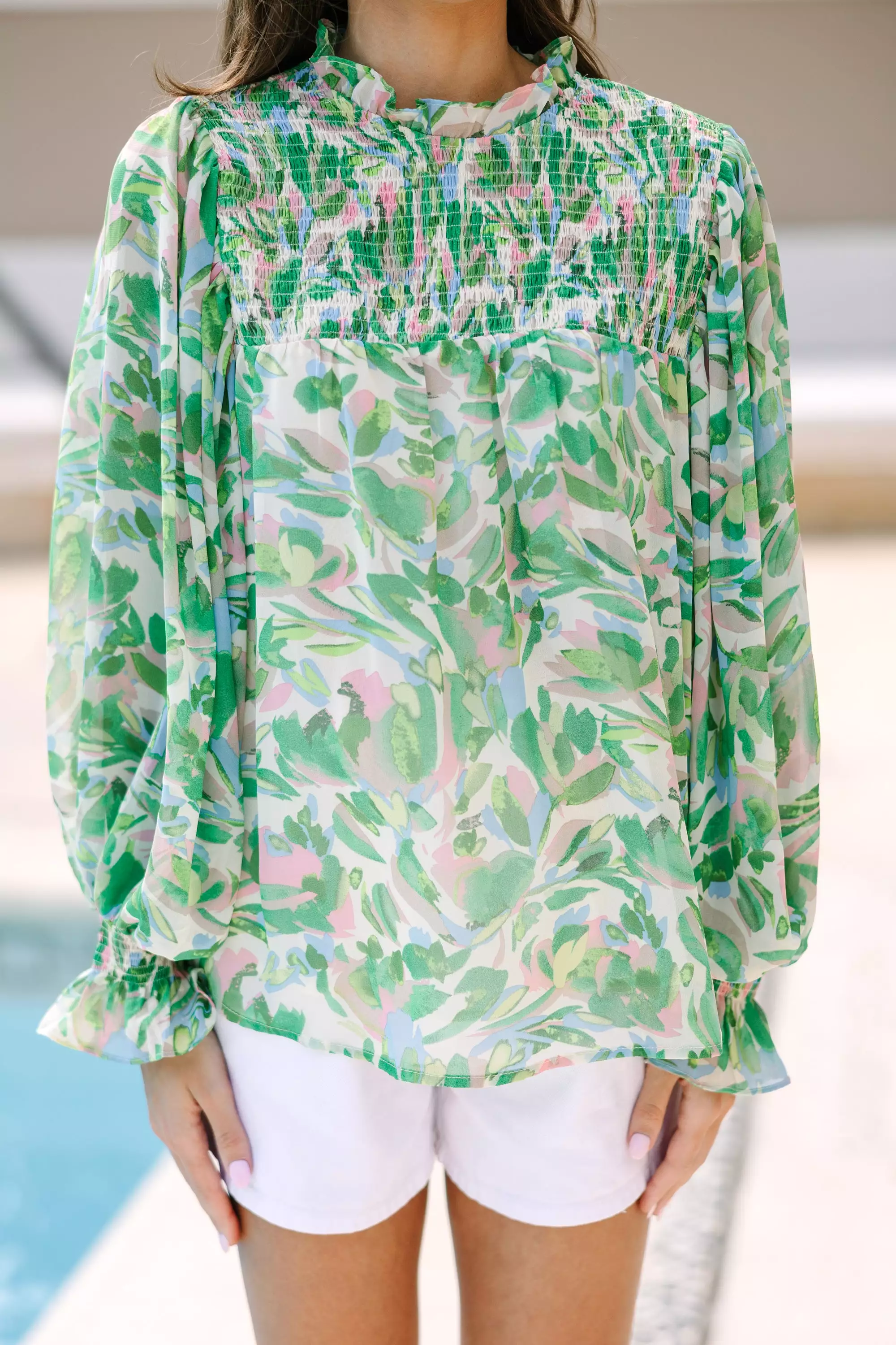 Can't Forget You Green Floral Blouse