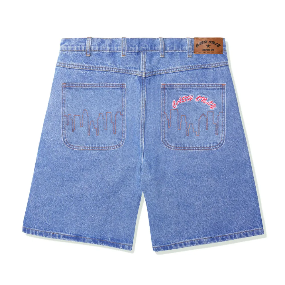 Cash Logo Denim Shorts Washed Indigo