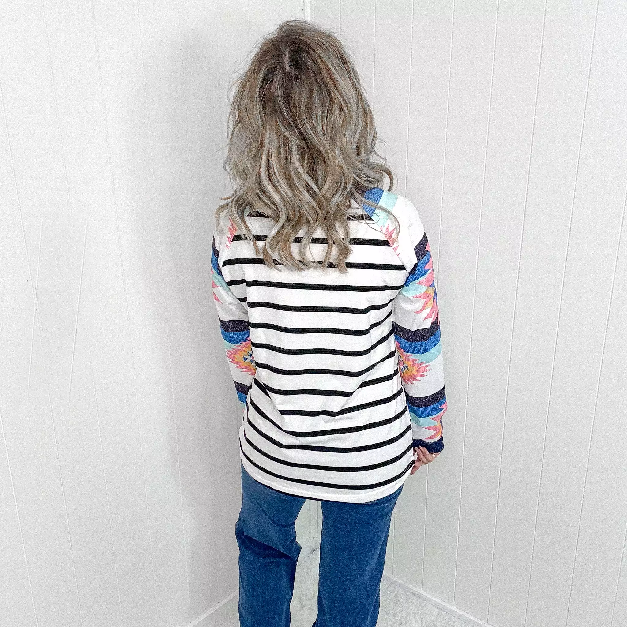 Change Of Pace Multi Print  Striped Long Sleeved Tee