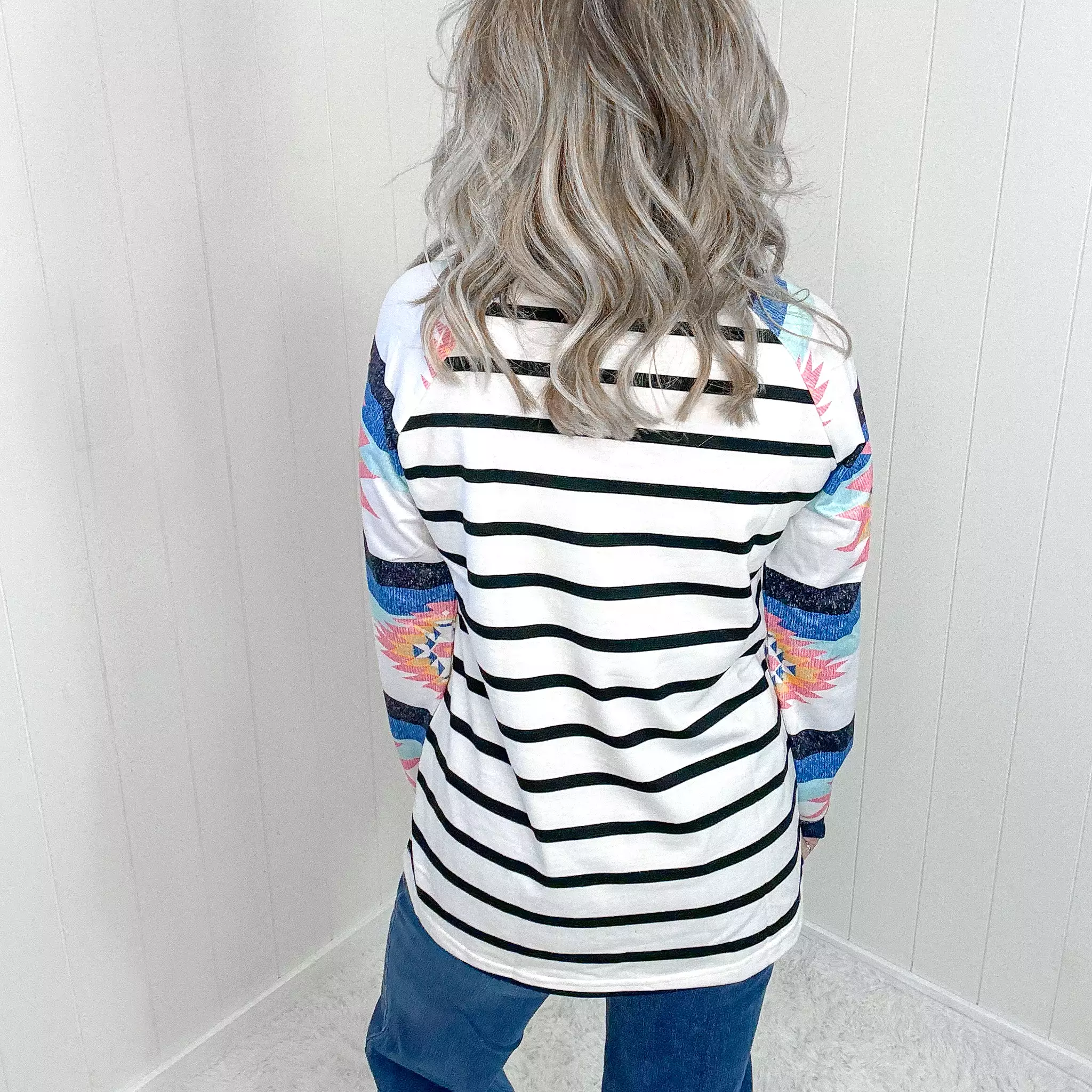 Change Of Pace Multi Print  Striped Long Sleeved Tee