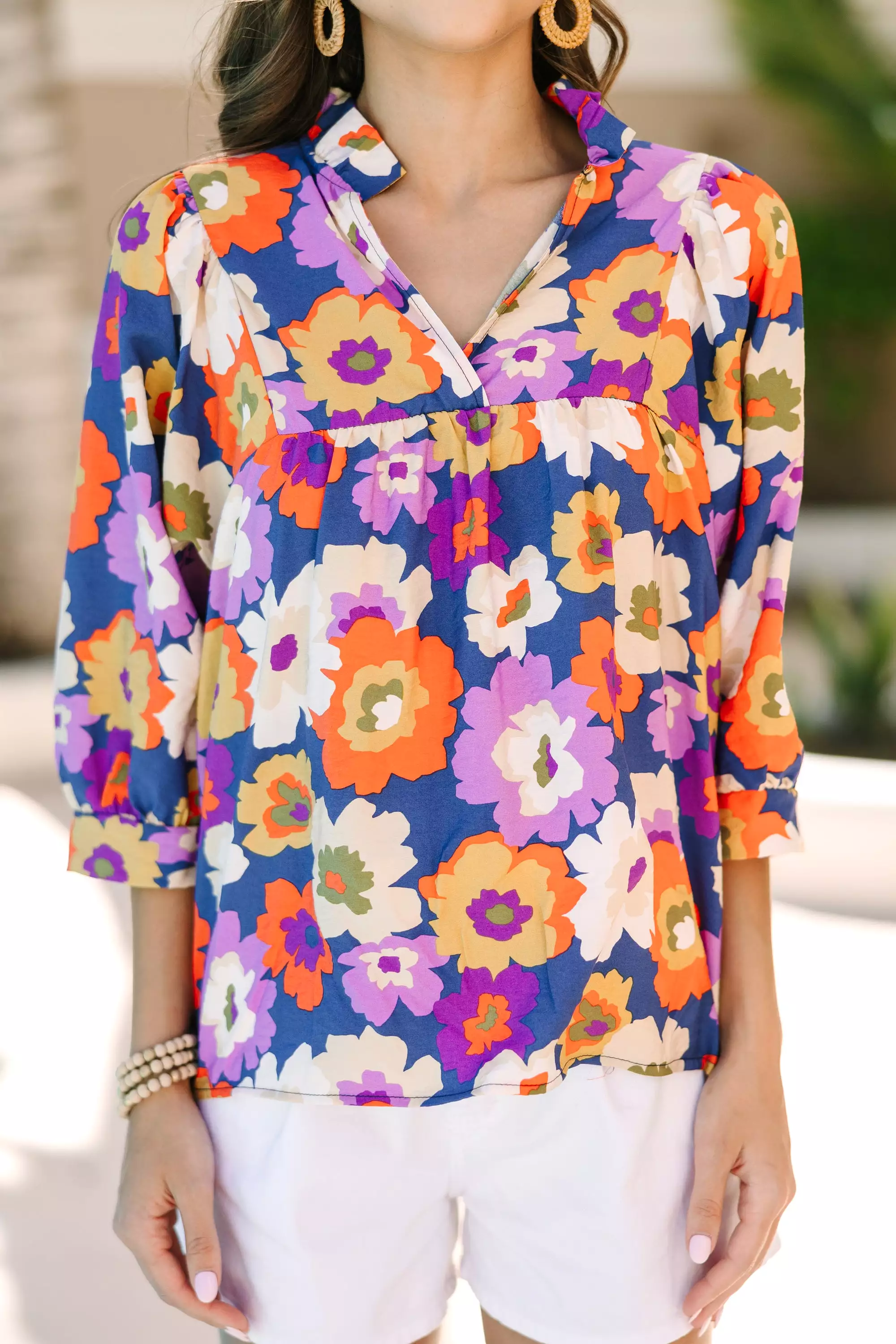 Committed To You Navy Blue Floral Blouse