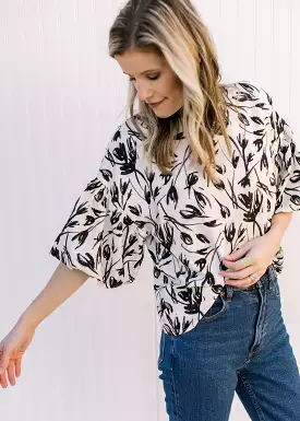 Creamy Black Floral Top