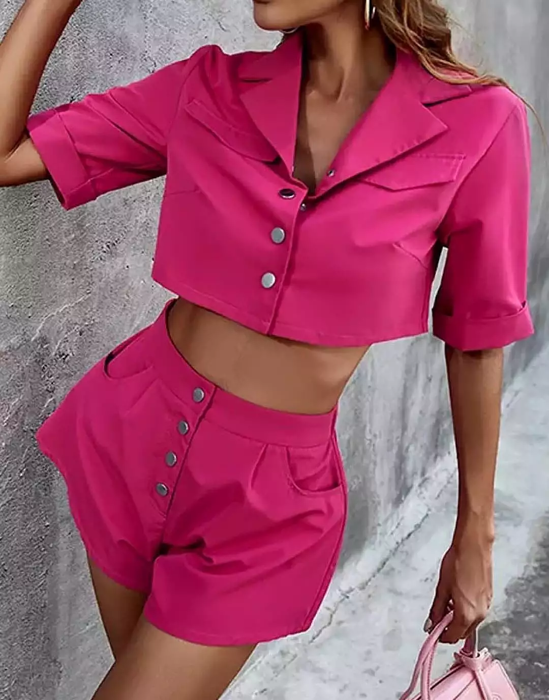 Cropped Shirt High Waisted Shorts Set