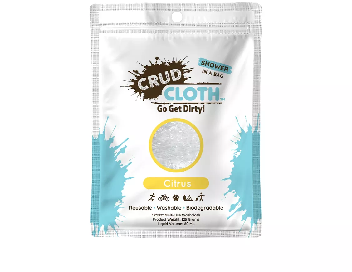 Crud Cloth Shower In A Bag | Citrus Scented (Pack of 4) | Biodegradable No Rinse Bathing Wipes For Camping, Backpacking, and Tra