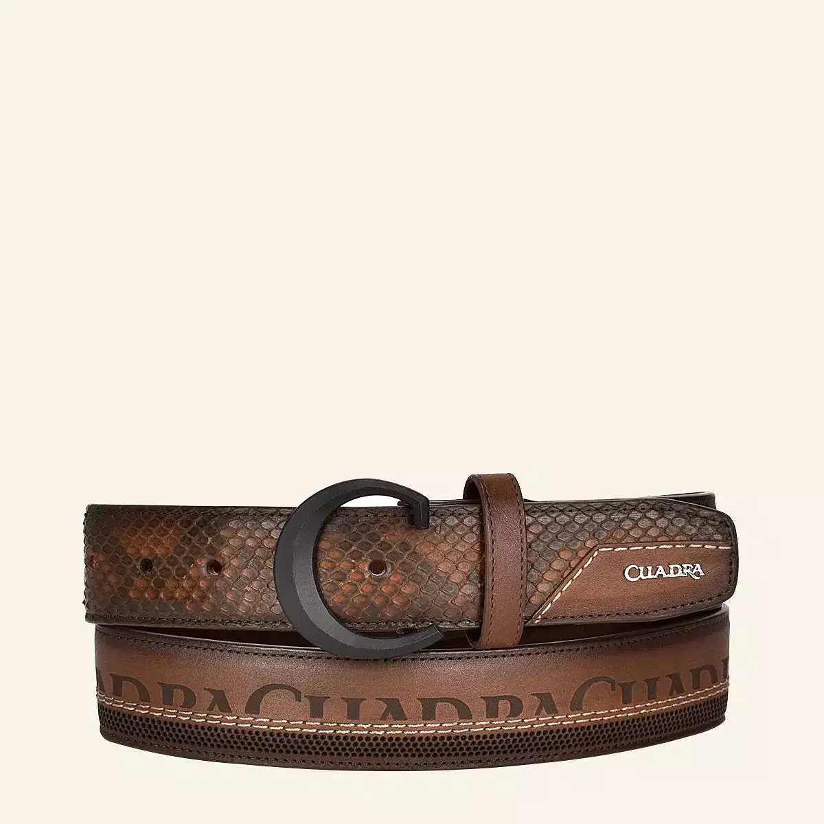 CS551PI - Cuadra brown casual western python skin belt for men.