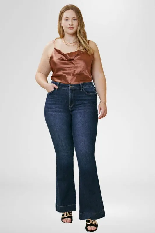 CURVY Take Me On Dark Indigo Denim High Rise Flare Jeans (DS) FG KC