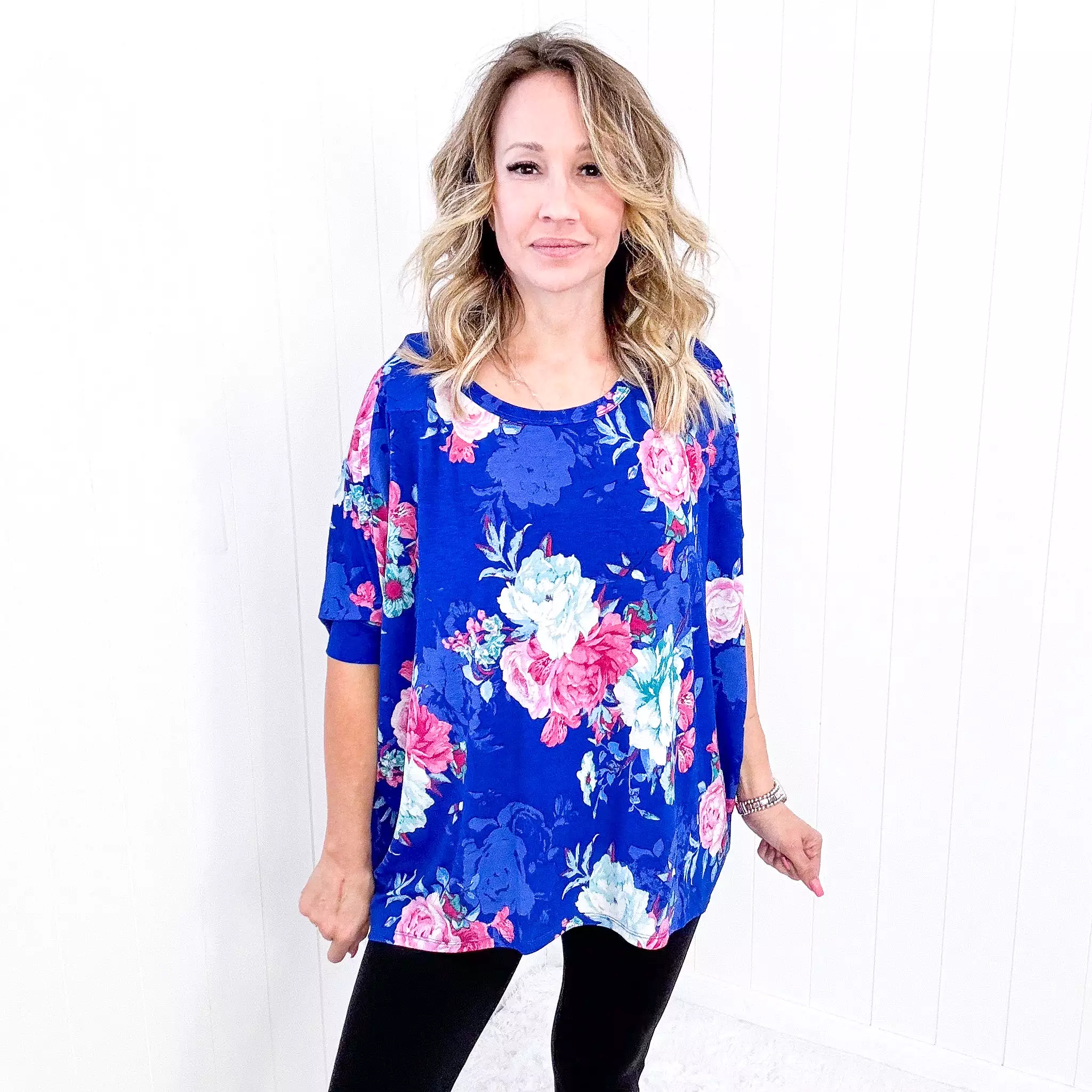 Dear Scarlett Essential Blouse in Royal and Pink Floral