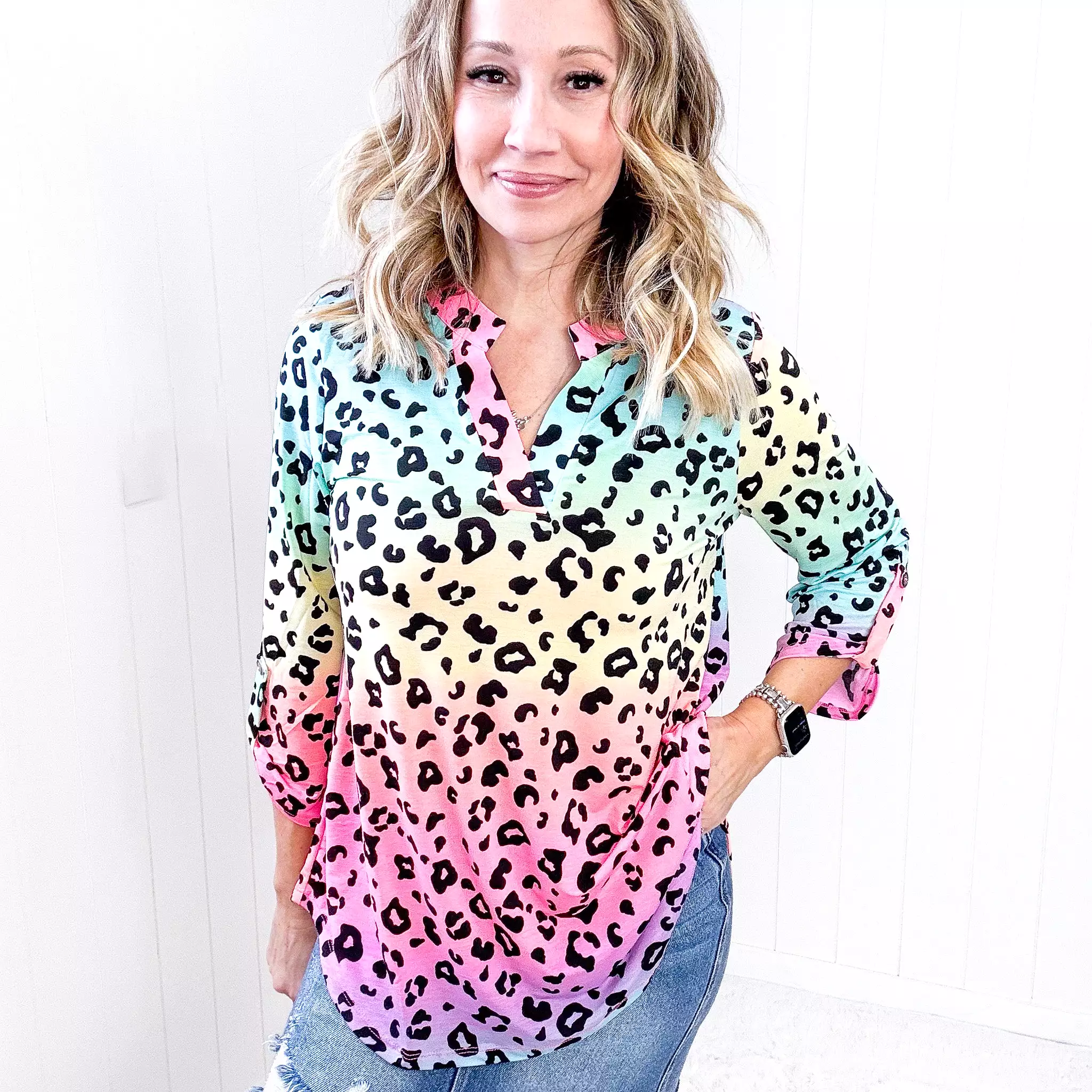 Dear Scarlett Lizzy Top in Rainbow Leopard Print