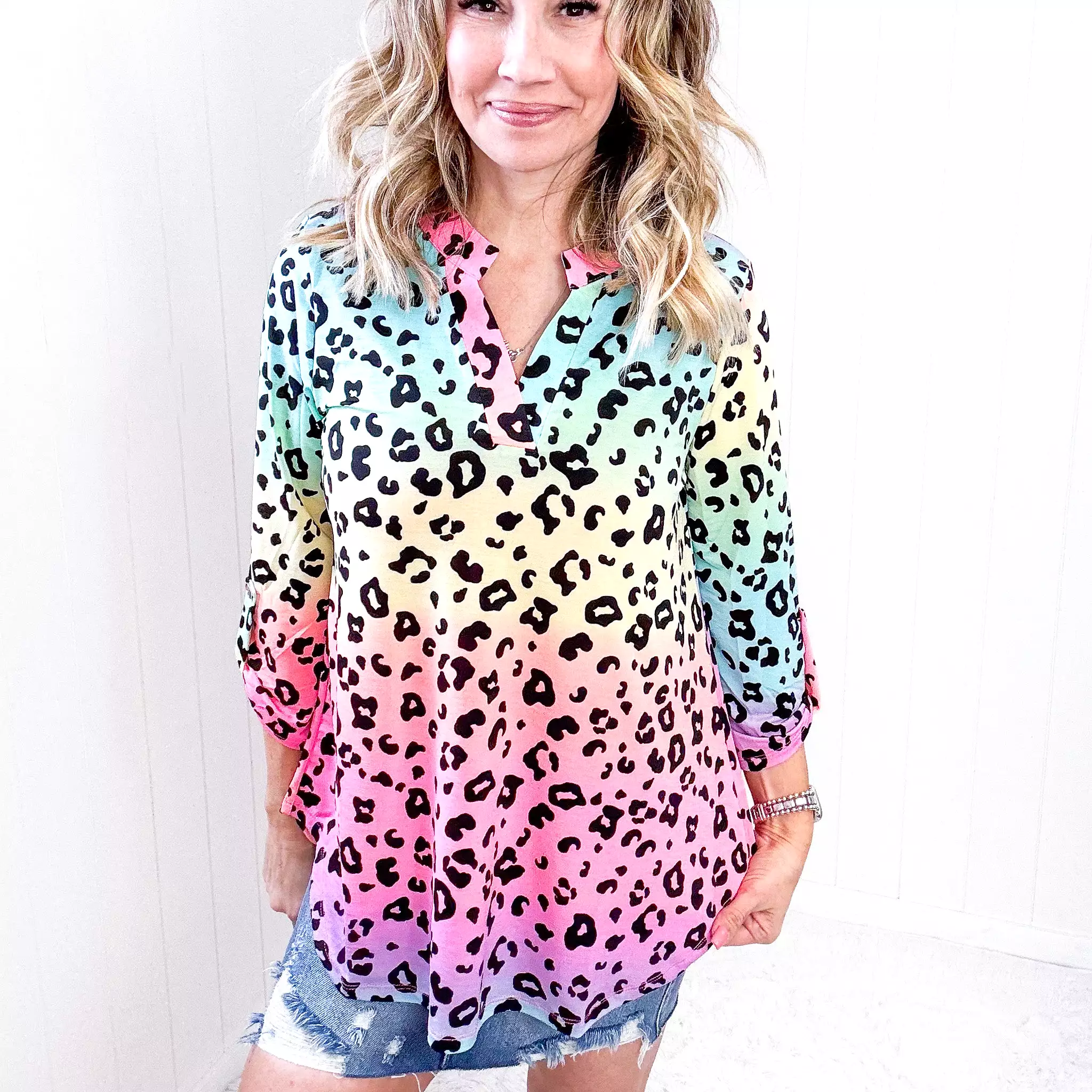 Dear Scarlett Lizzy Top in Rainbow Leopard Print