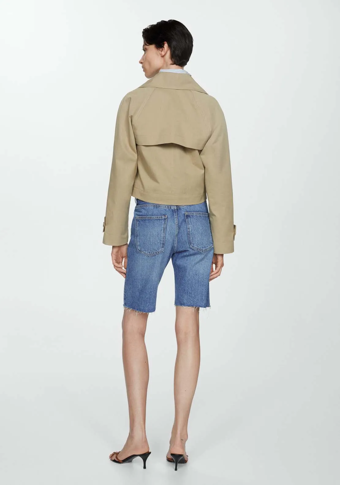 Denim bermuda shorts with frayed hem