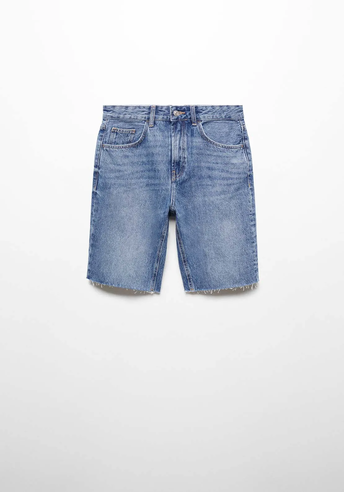 Denim bermuda shorts with frayed hem