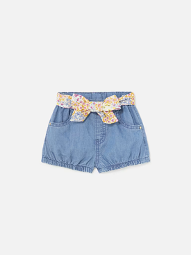 Denim Shorts w/ Floral Belt