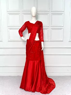 Designer Red Lehenga Saree With embroidered Dupatta and Stitched Blouse-PARUL001LS