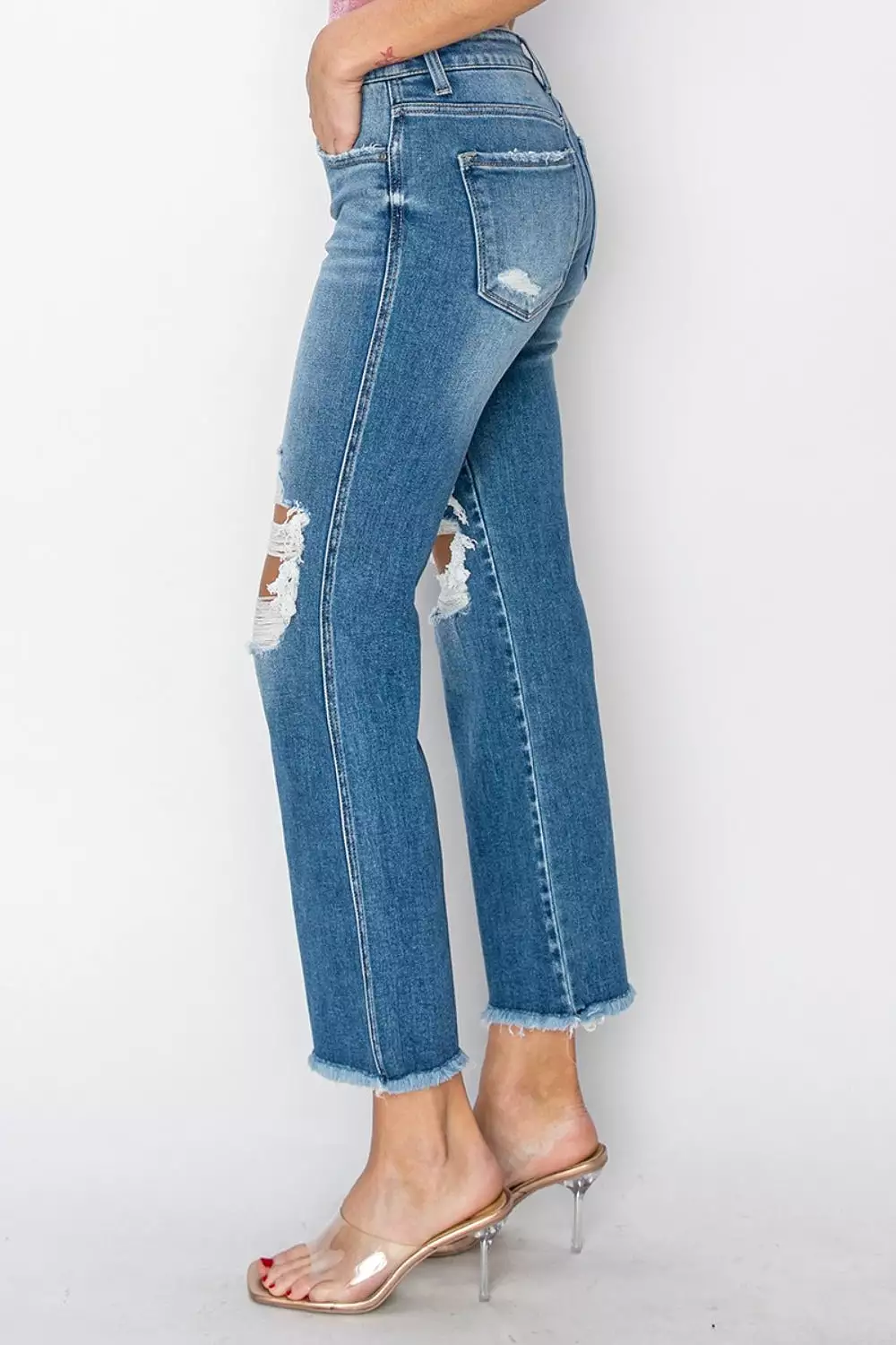 Distressed Mid Rise Cropped Flare Jeans