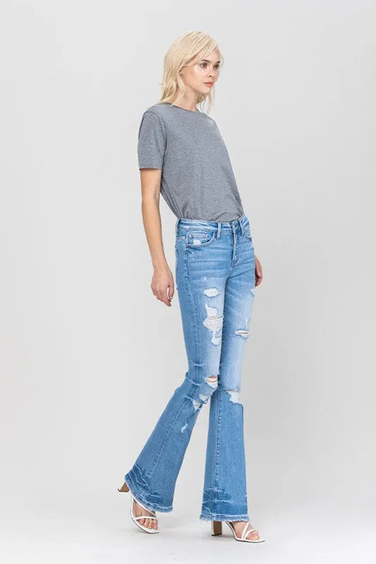 Distressed Mid Rise Flare Jeans by Flying Monkey