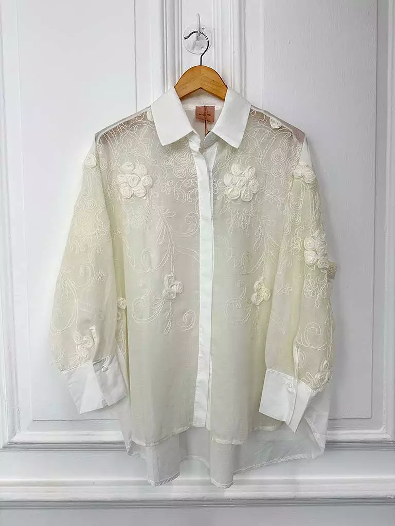 Embroidered Floral Shirt - Ivory