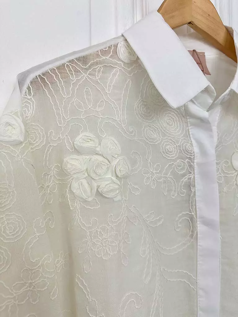 Embroidered Floral Shirt - Ivory