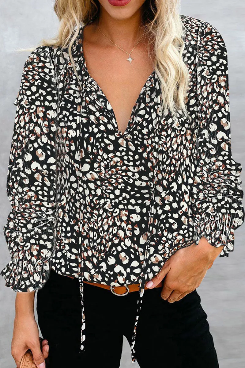 Fashion Street Print Patchwork V Neck Tops