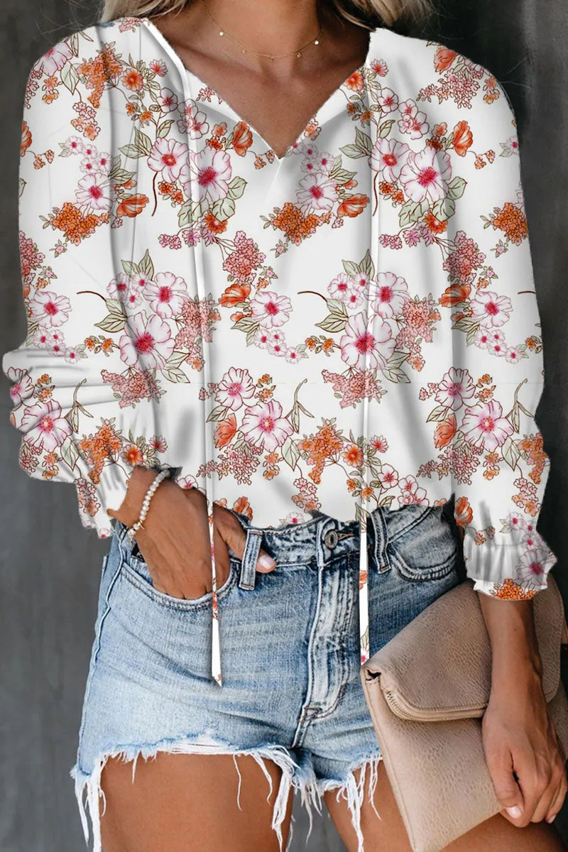 Fashion Street Print Patchwork V Neck Tops