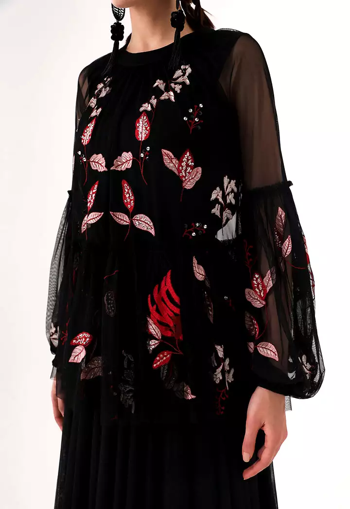 Floral Embroidered Chiffon Blouse