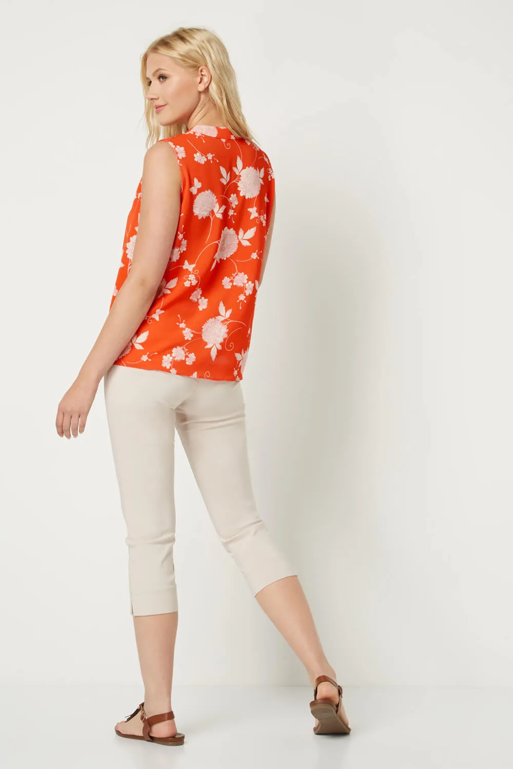 Floral Sleeveless Wrap Top in Orange - Roman Originals UK