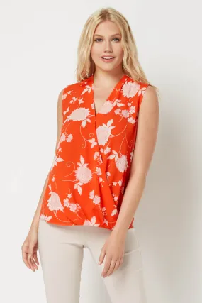 Floral Sleeveless Wrap Top in Orange - Roman Originals UK