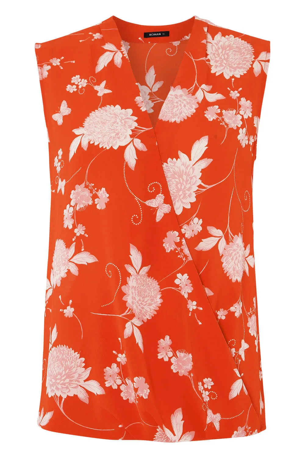 Floral Sleeveless Wrap Top in Orange - Roman Originals UK